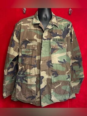 Vintage 1990 US Army Woodland Camo BDU Combat Jacket Edgar Industries Medium